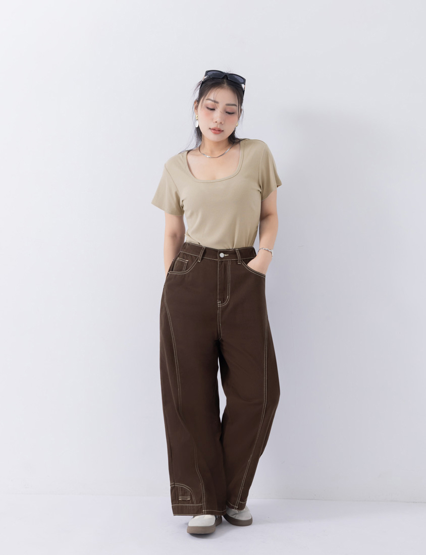 造型倒裝車線直筒長寬褲MUA! 中大尺碼褲子| Poly Lulu